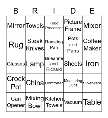Brieanne's Bridal Shower Bingo Card