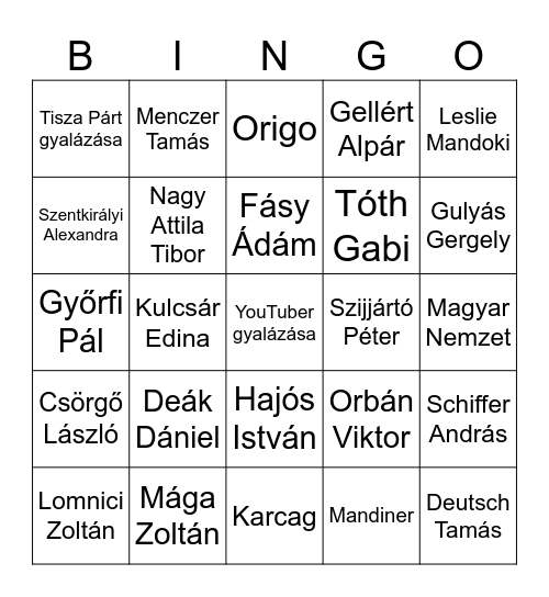 Tények, Tények Plusz Bingo Card
