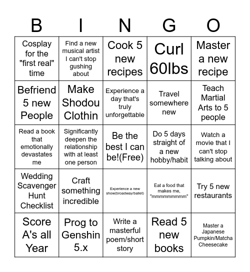 Drew 2026 Bingo Card