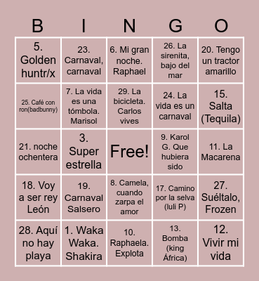 BINGO MUSICAL Bingo Card