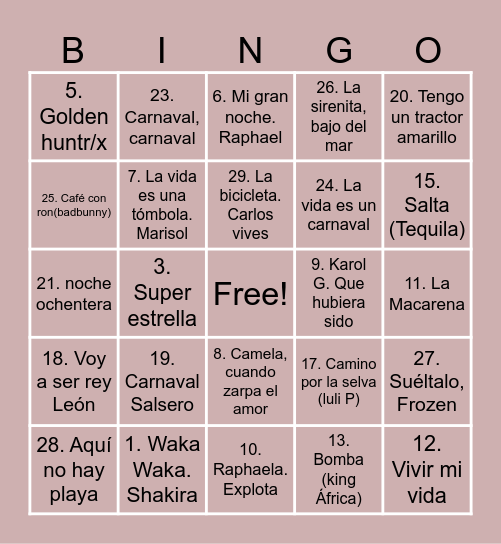 BINGO MUSICAL Bingo Card