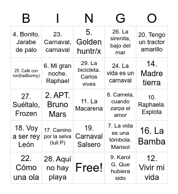 BINGO MUSICAL Bingo Card