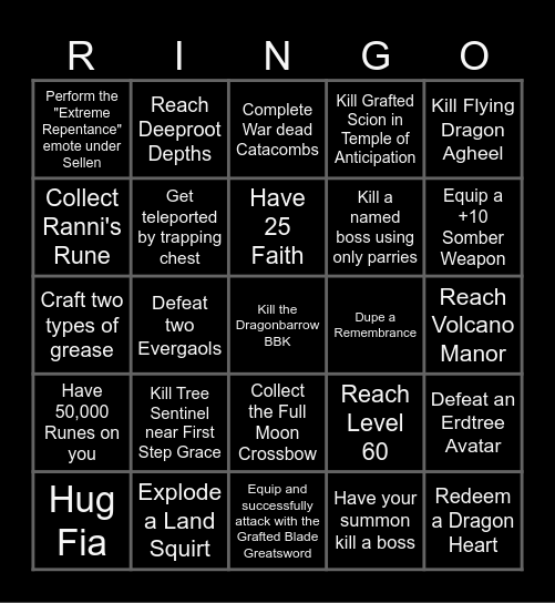 Elden Ring Bingo Card