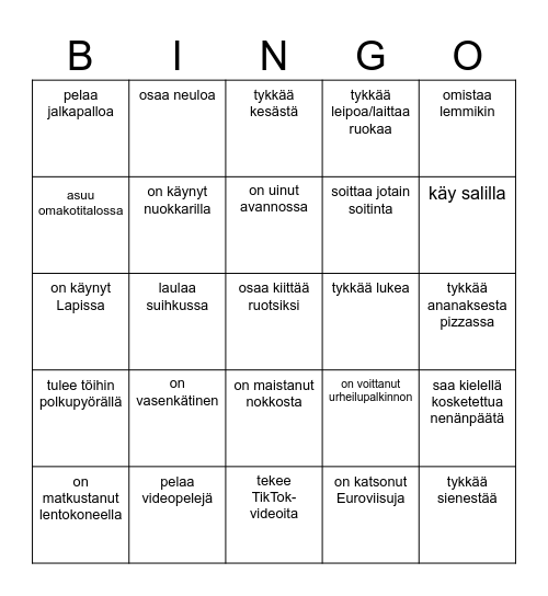 Tutustumisbingo Card