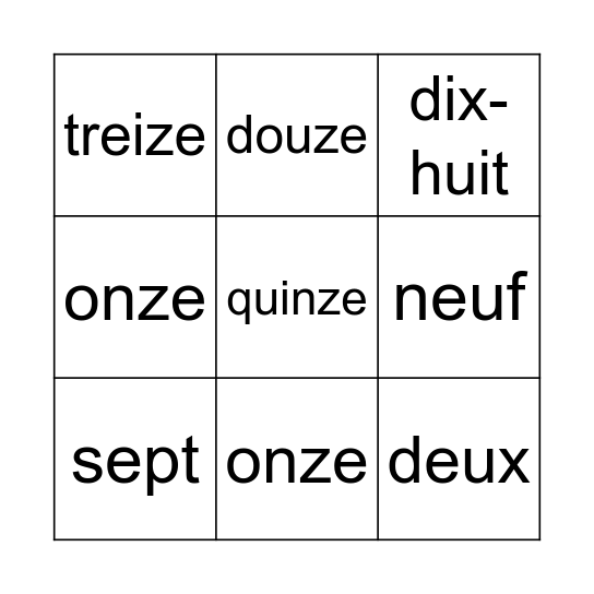 Les numéros de 0 à 20 Bingo Card