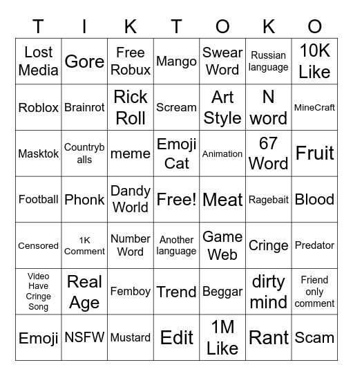tiktok fyp Bingo Card