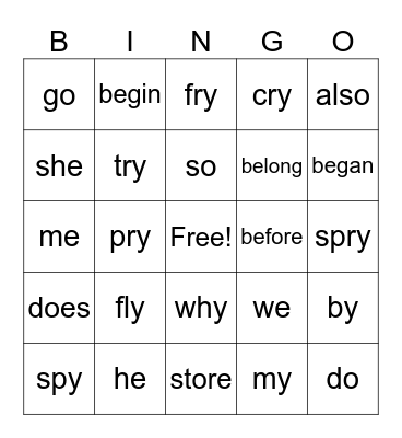 Open Syllable BINGO Card