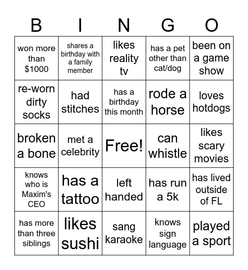 Untitled Bingo Card
