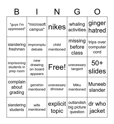 Cahal Bingo Card
