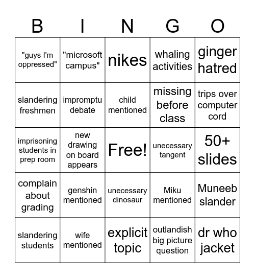 Cahal Bingo Card