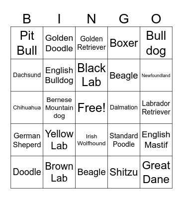 Dogs Bingo Card