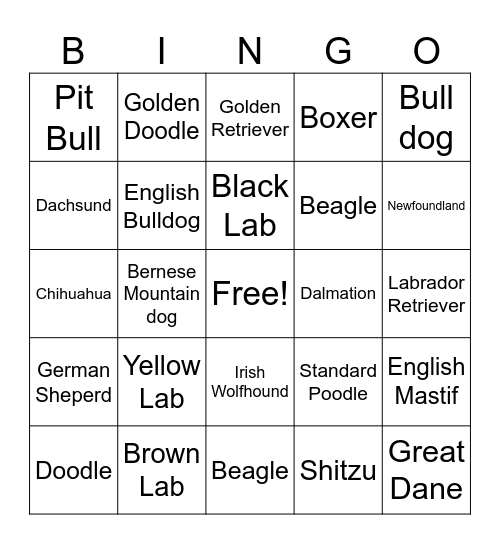 Dogs Bingo Card