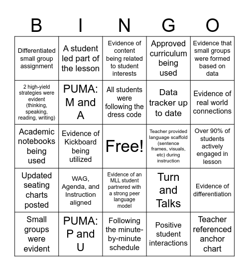 Walkthrough Bingo Card