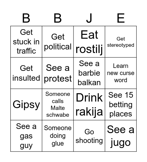 Beograd bingo jebote Bingo Card