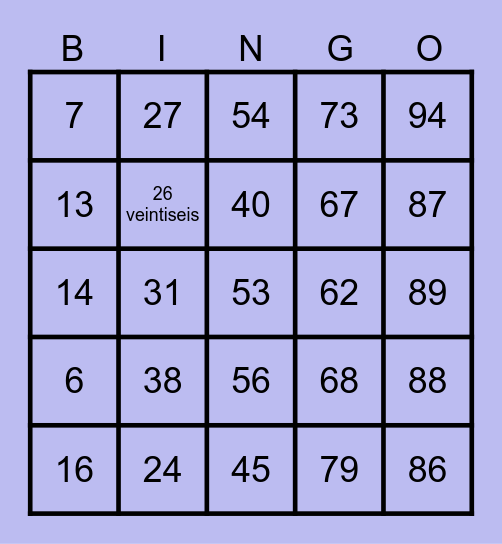 NUMEROS 0-100 Bingo Card