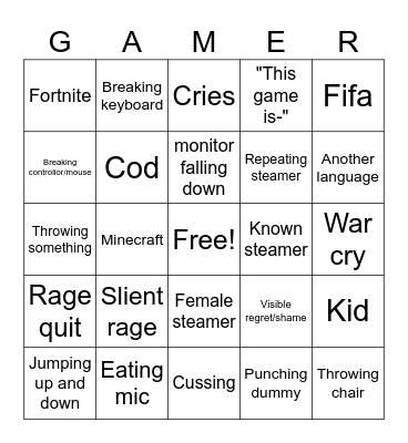 Game Rage Bingo Card