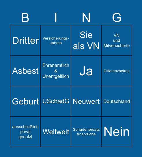 Versicherungs - Bingo Card