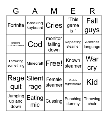 Game Rage Bingo Card