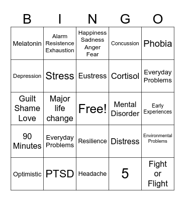 Mental Health Bingo Card