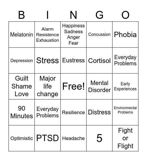Mental Health Bingo Card