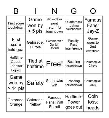 SUPER BOWL LX Bingo Card