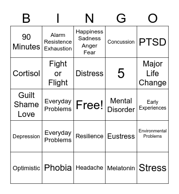 Mental Health Bingo Card