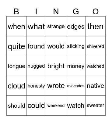 4th grade MOY Bingo Card