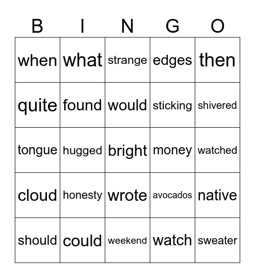 4th grade MOY Bingo Card
