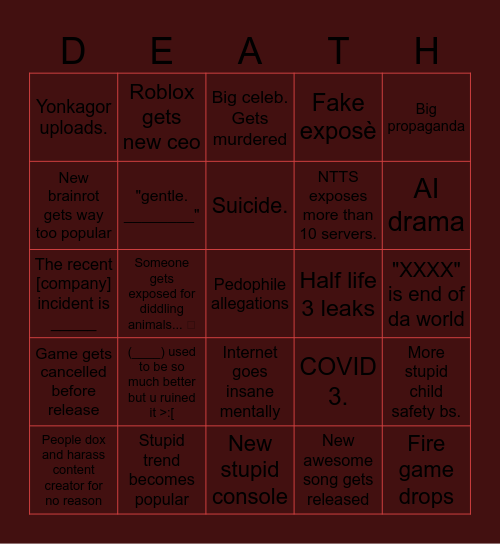 2026 bingo. (Late start edition) Bingo Card