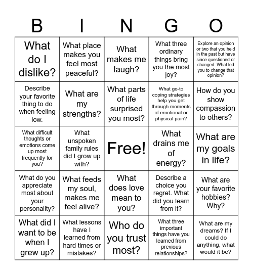 Mental Health Bingo Card