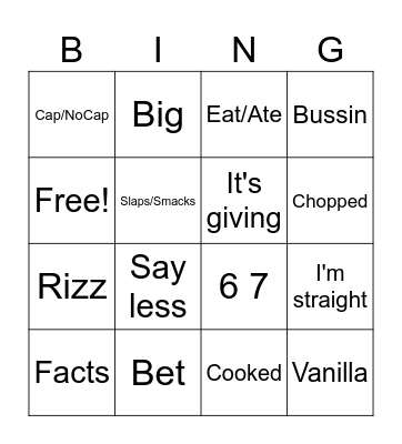 Adolescent Lingo Bingo Card