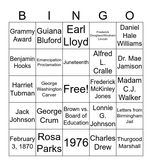 Black History Bingo Card
