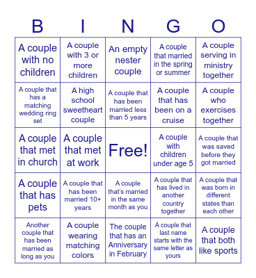 Married Couples Bingo Card