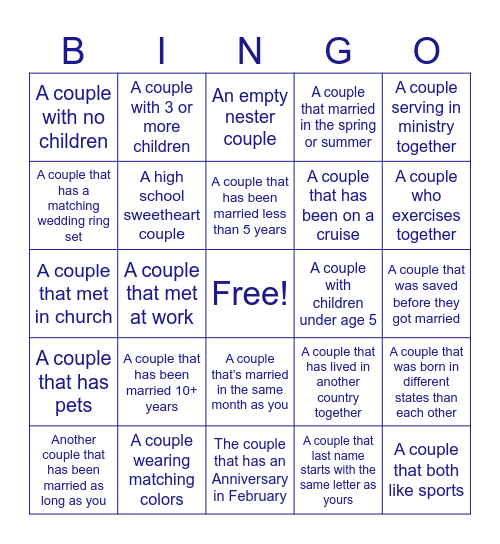 Married Couples Bingo Card