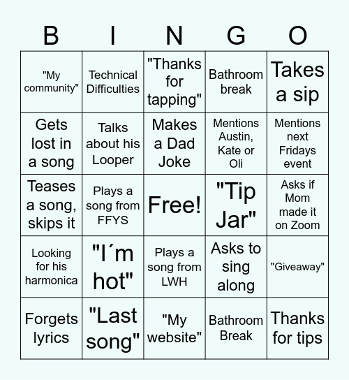 PG CONCERT Bingo Card