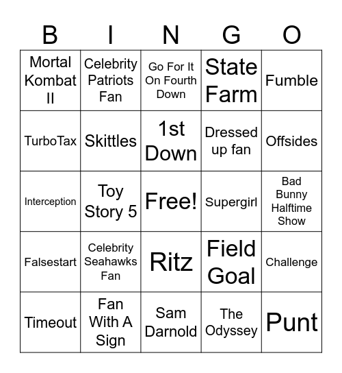 SUPERBOWL LIX Bingo Card