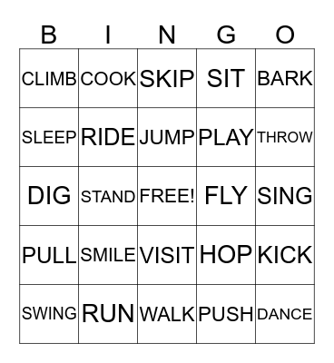 ACTION VERB BINGO Card