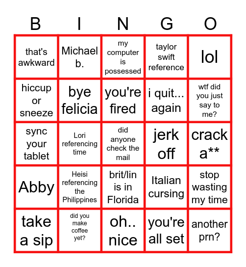 OCV/OCF Phrases Bingo Card