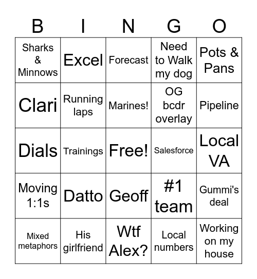 Morning Huddle Bingo Card