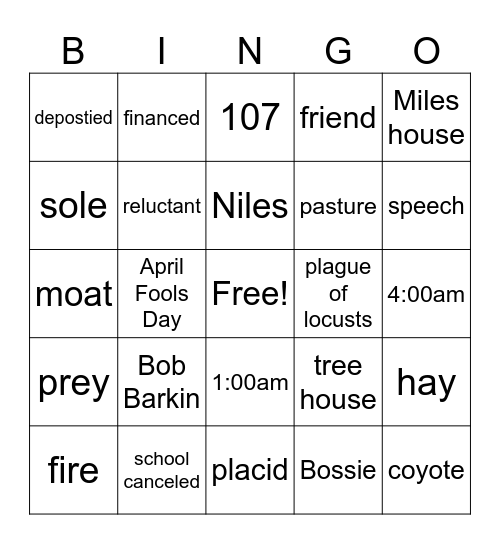 The Terrible Two Chap 28-35 Bingo Card
