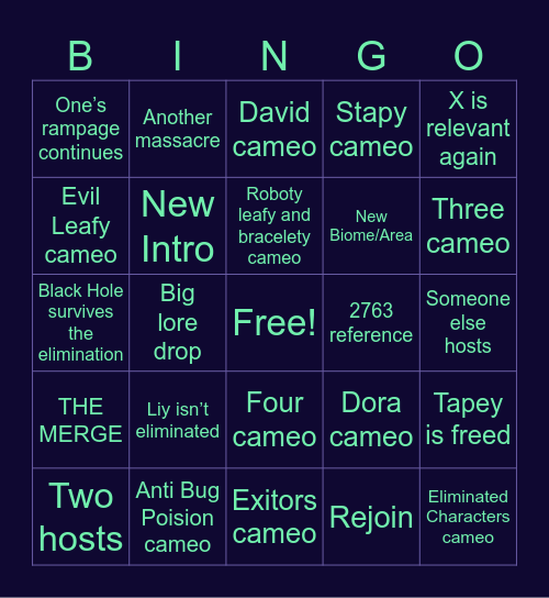 BFDI TPOT 21 BINGO Card