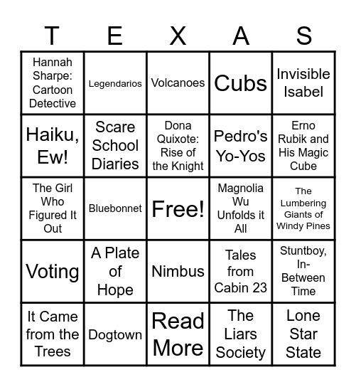 Bluebonnet 2025 Bingo Card