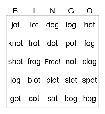 ot word family Bingo Card