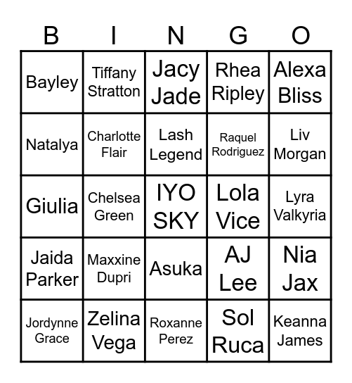 Women's Royal Rumble Bingo Card