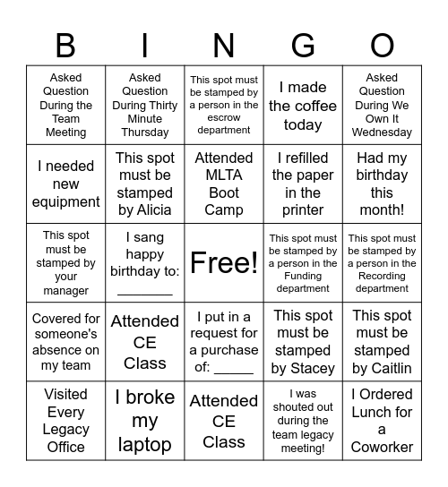 February Bingo Card