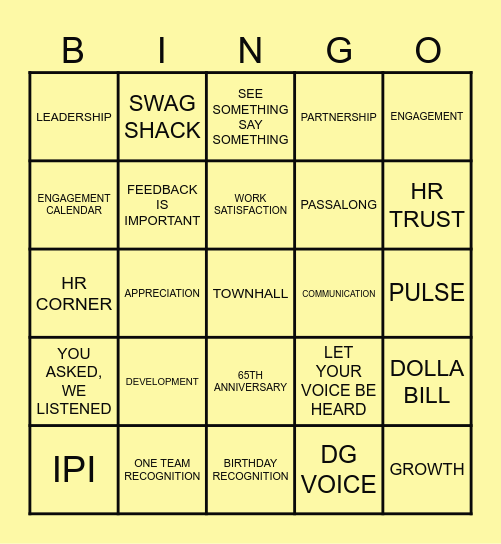 Employee Appreciation Bingo Card