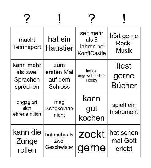 KonfiCastle Kennenlern-Bingo Card