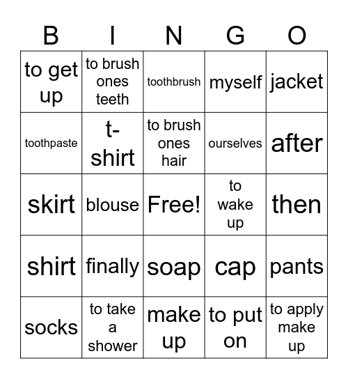 spanish vocab Bingo Card