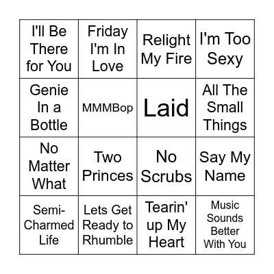 90s Bingo Round 1 Bingo Card