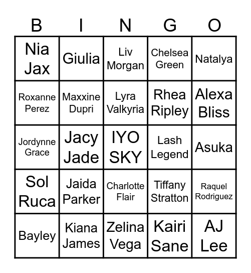 Women's Royal Rumble Bingo Card